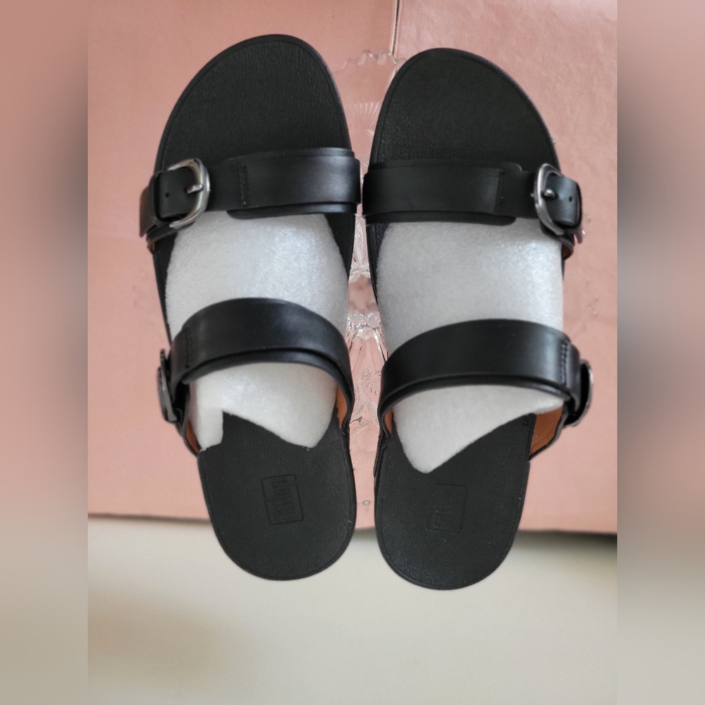 Fitflops, black leather US 8/ EUR 39. Two strap "Edit Slide". New in box.